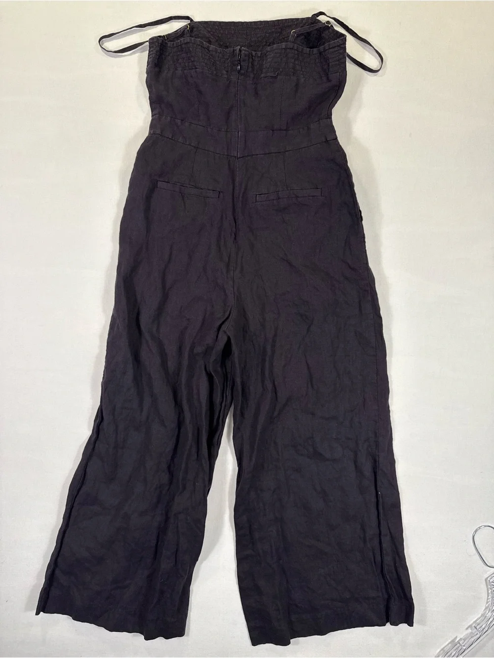 J. Crew Dark Wine Smocked Strap Linen-Blend Jumpsuit